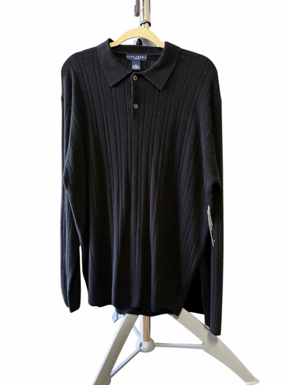 Ivy Crew Men’s Black Ribbed Long-Sleeve Polo Sweater